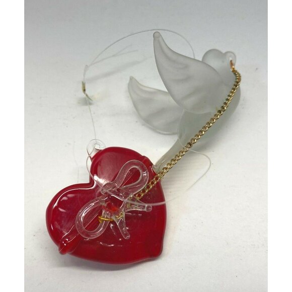 Vintage Dove Heart Christmas Tree Ornament Frosted Glass Bird - Picture 5 of 7